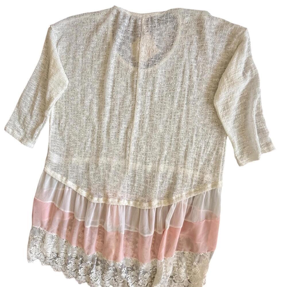 Orange Creek Ivory Blush Lace Hem Hi-Low Tunic Sheer Layered Women’s Large NWT - Picture 2 of 6